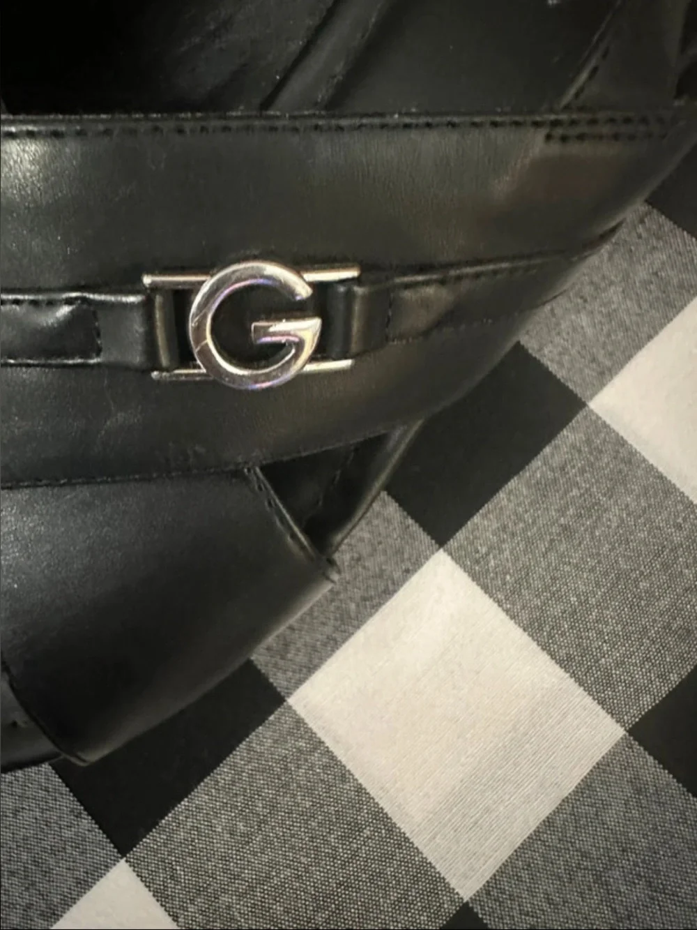 G by Guess Black Crisscross Slingback Sandals with Silver Logo